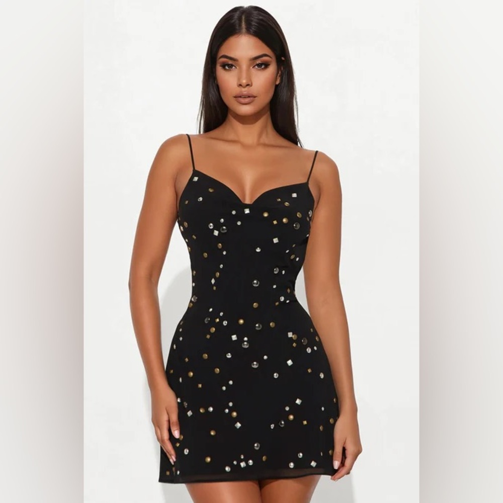 Drinks On Me Studded Micro Mini Dress